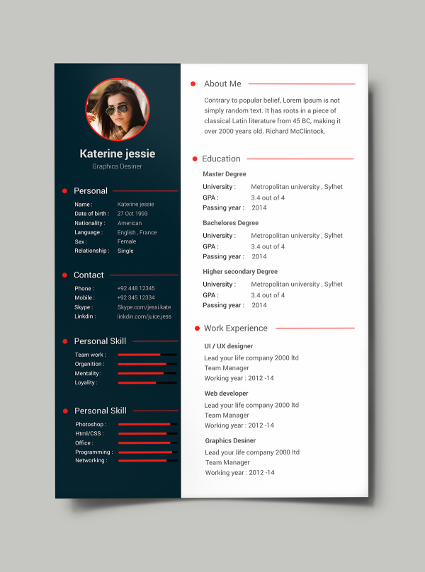 34 free psd cv  resumes to find a good job
