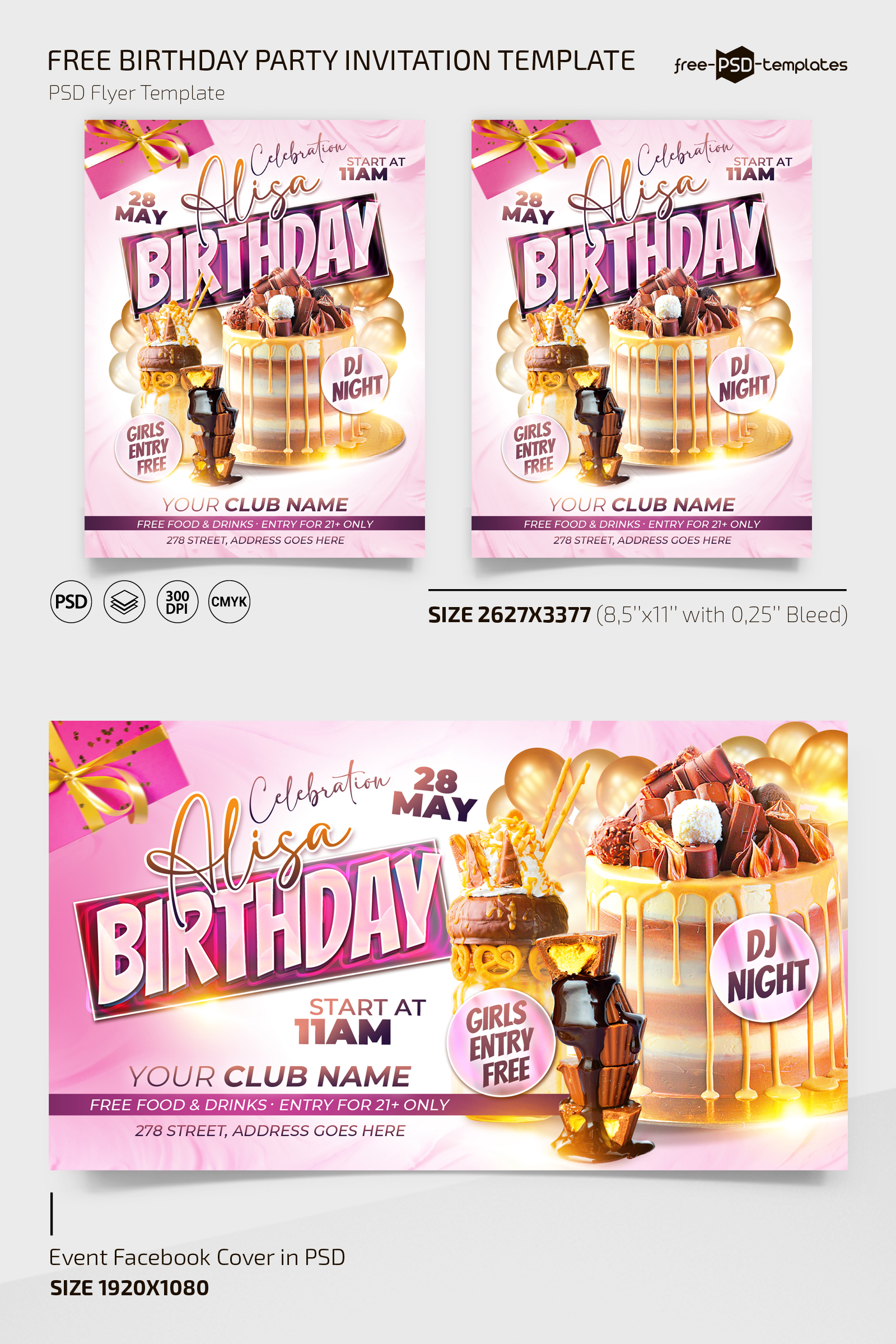 Free Birthday Party Flyer Template Instagram Post PSD