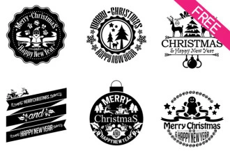 Free Christmas & New Year Vintage Labels / Badges / Sticker in PSD