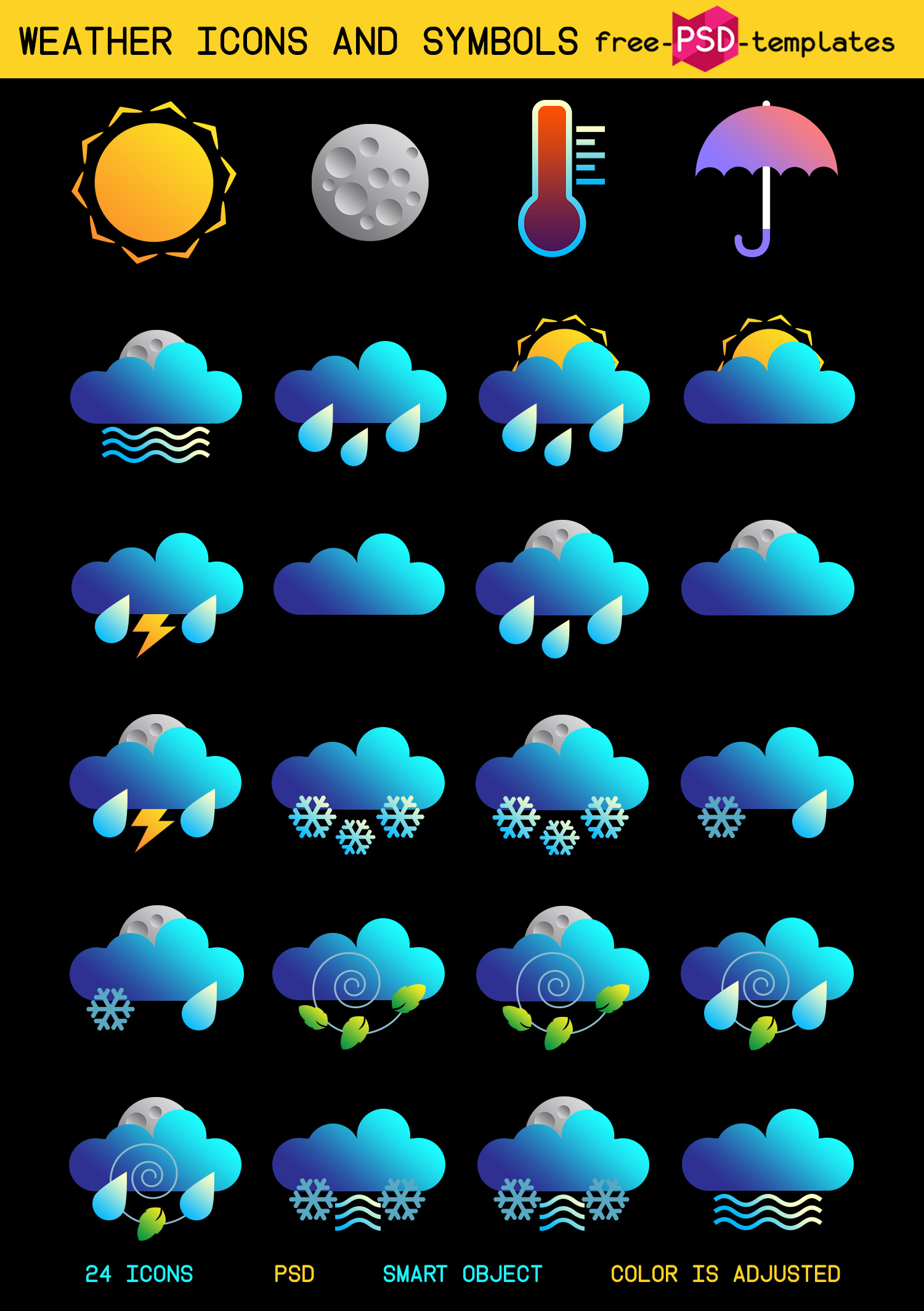 FREE 24 Weather Icons And Symbols Free PSD Templates