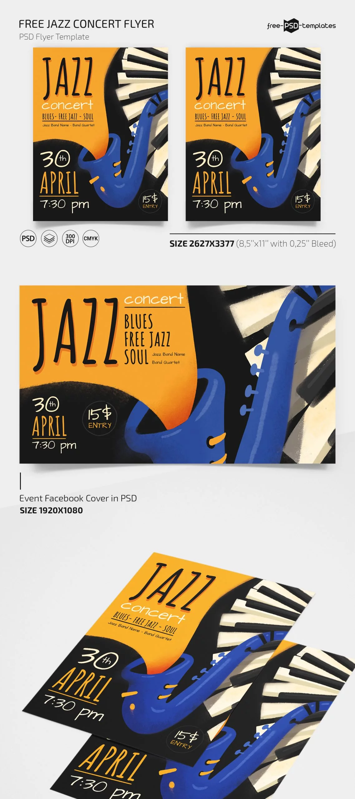 Free Jazz Concert Flyer PSD Template