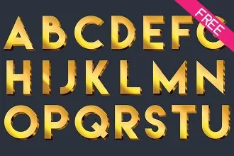 FREE Golden Alphabet Numbers and Signs IN PSD