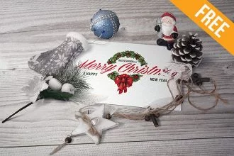 Postcard in Christmas Scenery – Free PSD Mockup
