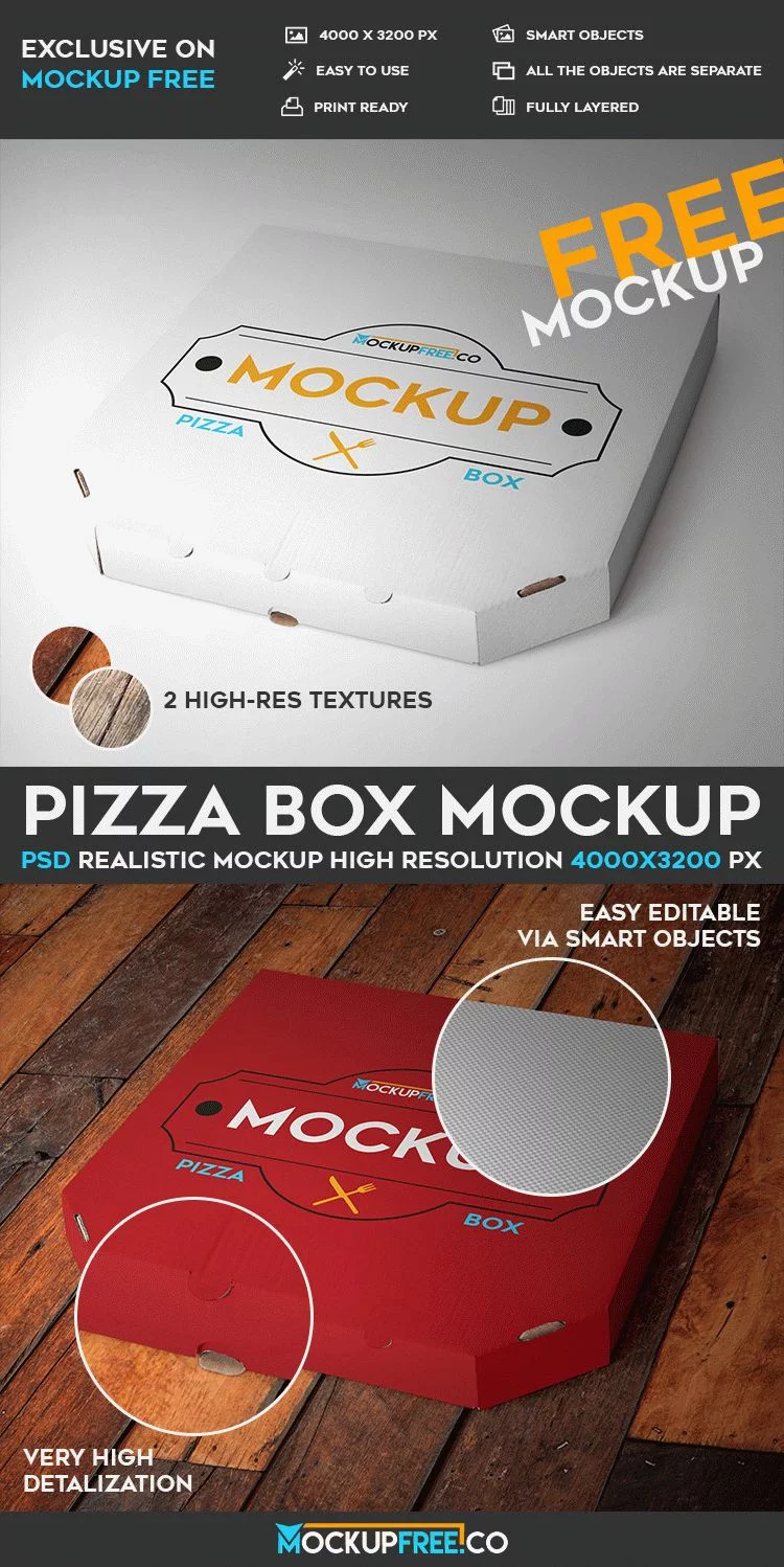 Pizza Box Top View PSD Mockup