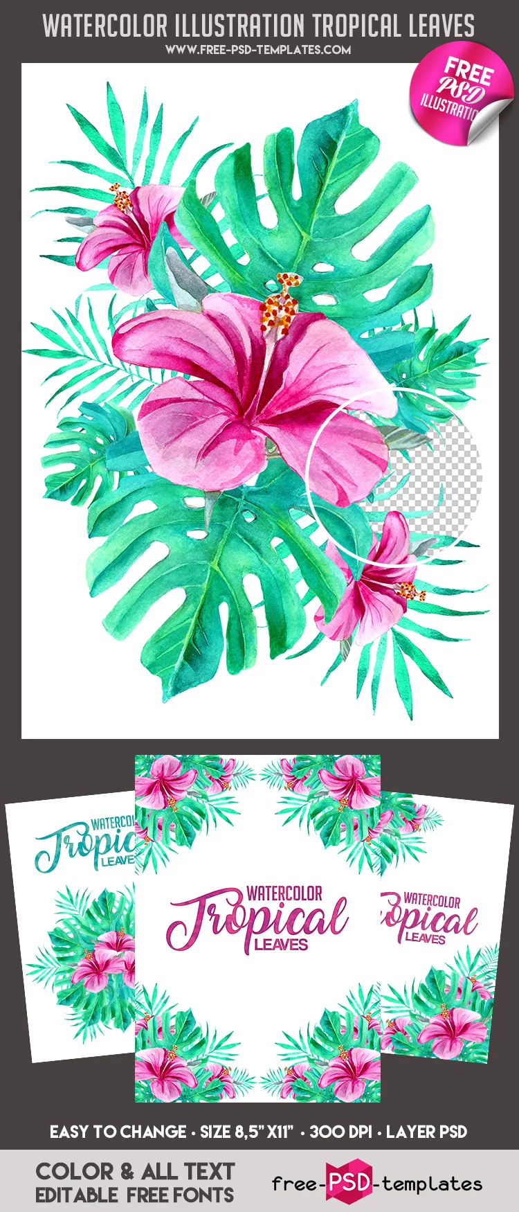 FREE Watercolor Tropical Leaves IN PSD