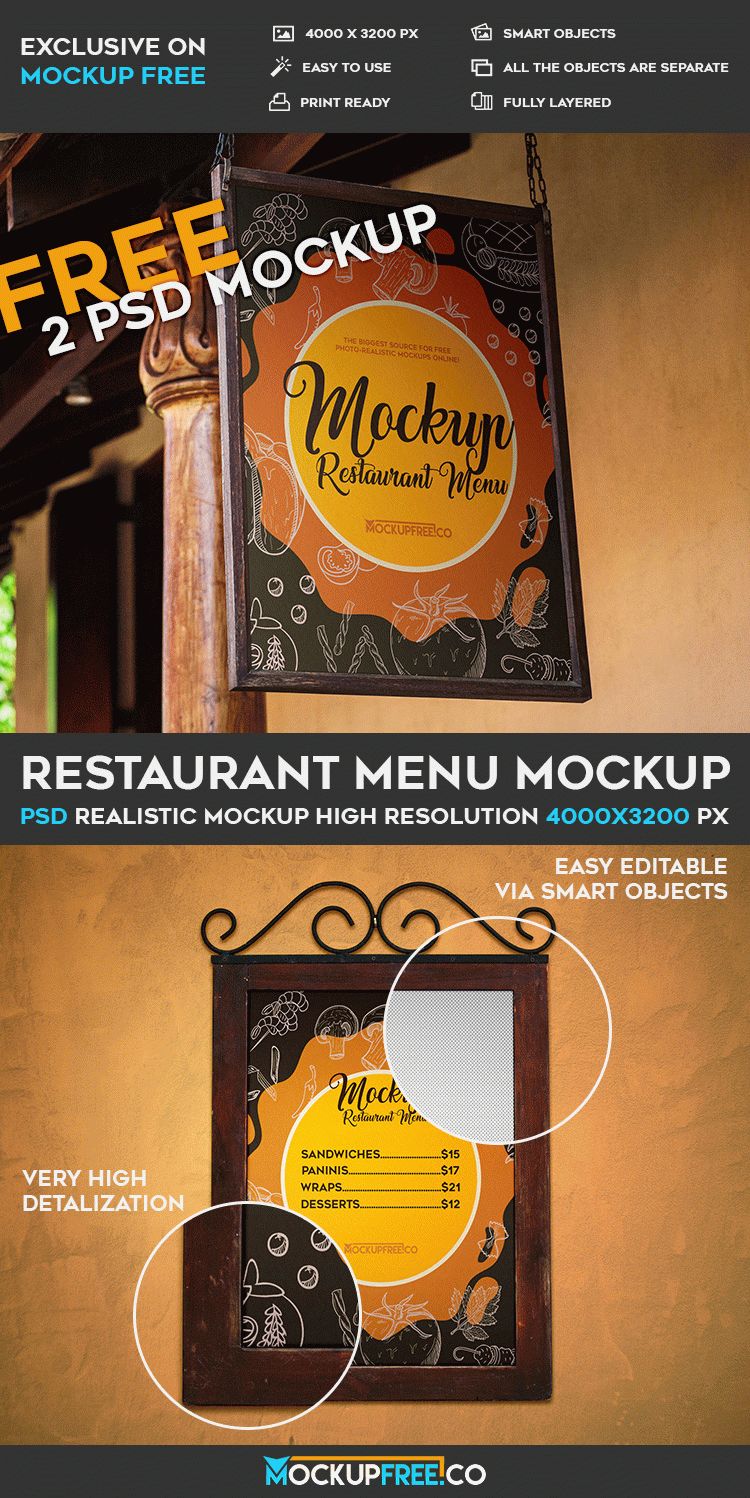 Download Restaurant Menu - 2 Free PSD Mockups | Free PSD Templates