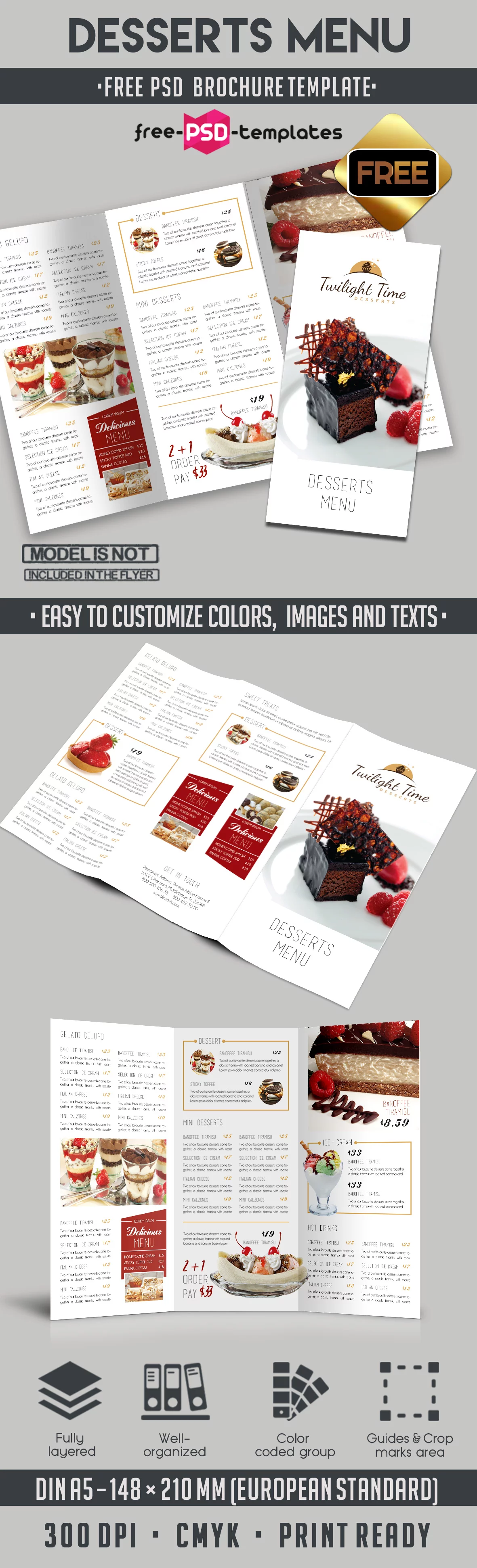 Desserts Menu Tri-Fold Brochure Template