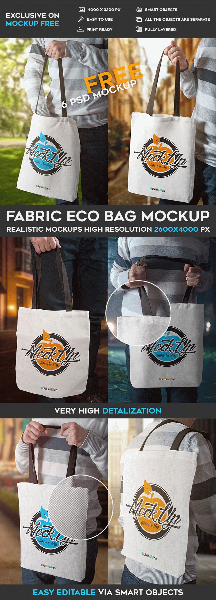 Download Fabric Eco Bag - 6 Free PSD Mockups | Free PSD Templates