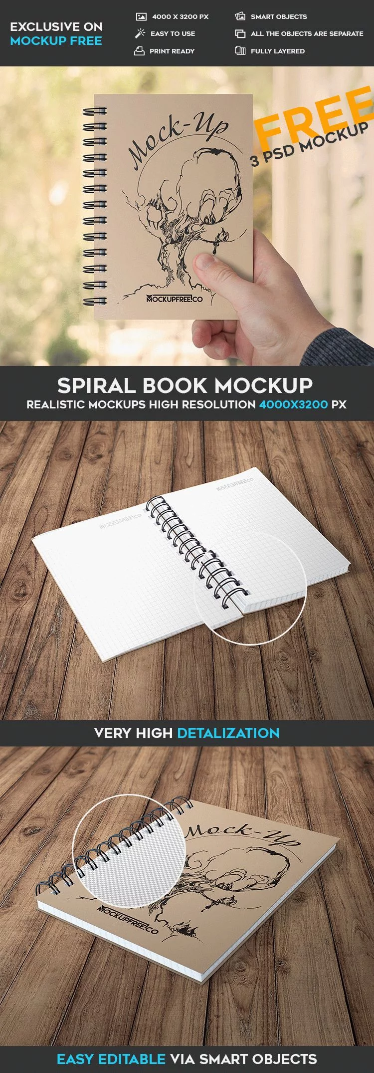 Spiral Book – 3 Free PSD Mockups