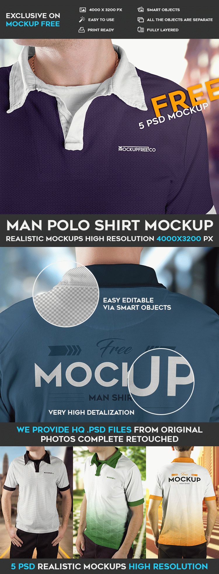 Download Man Polo Shirt - 5 Free PSD Mockups | Free PSD Templates