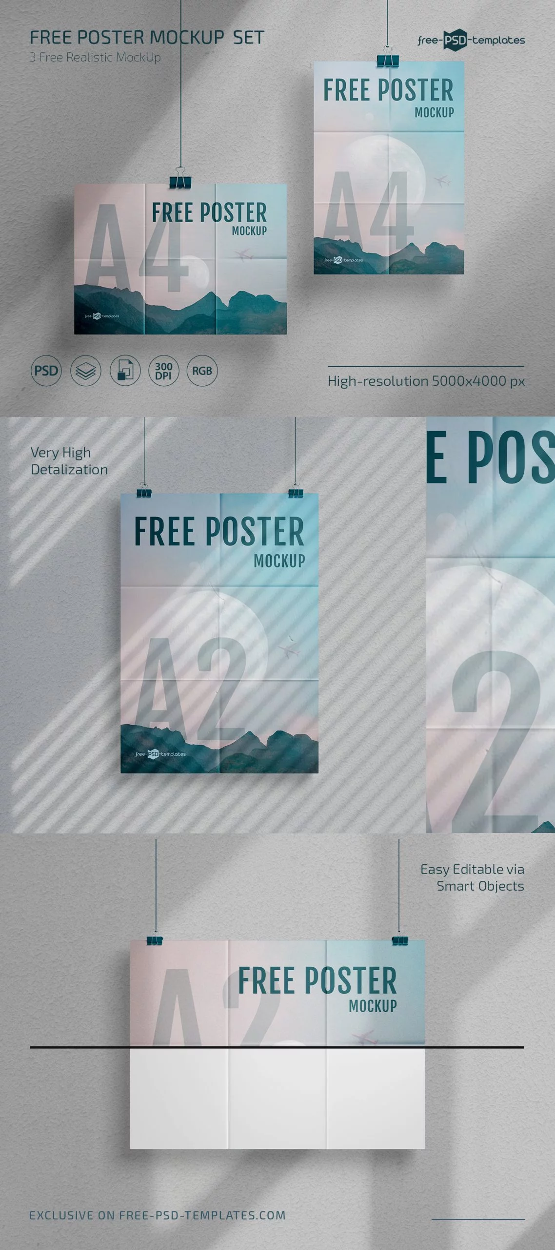 Free Poster Mockup SetPoster – 10 Free PSD Mockups – Free PSD