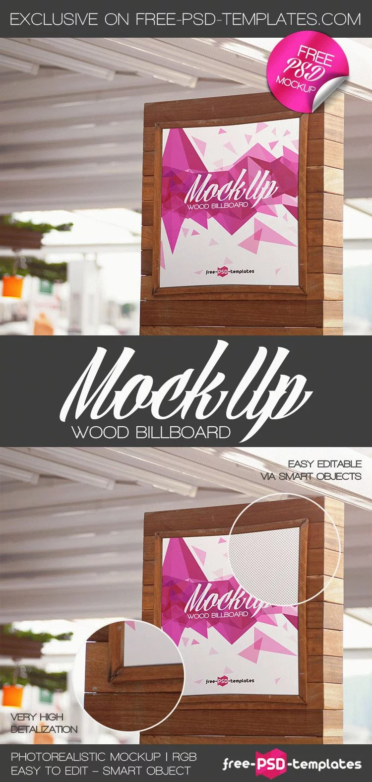 Free Wood Outdoor Billboard Mockup (PSD)