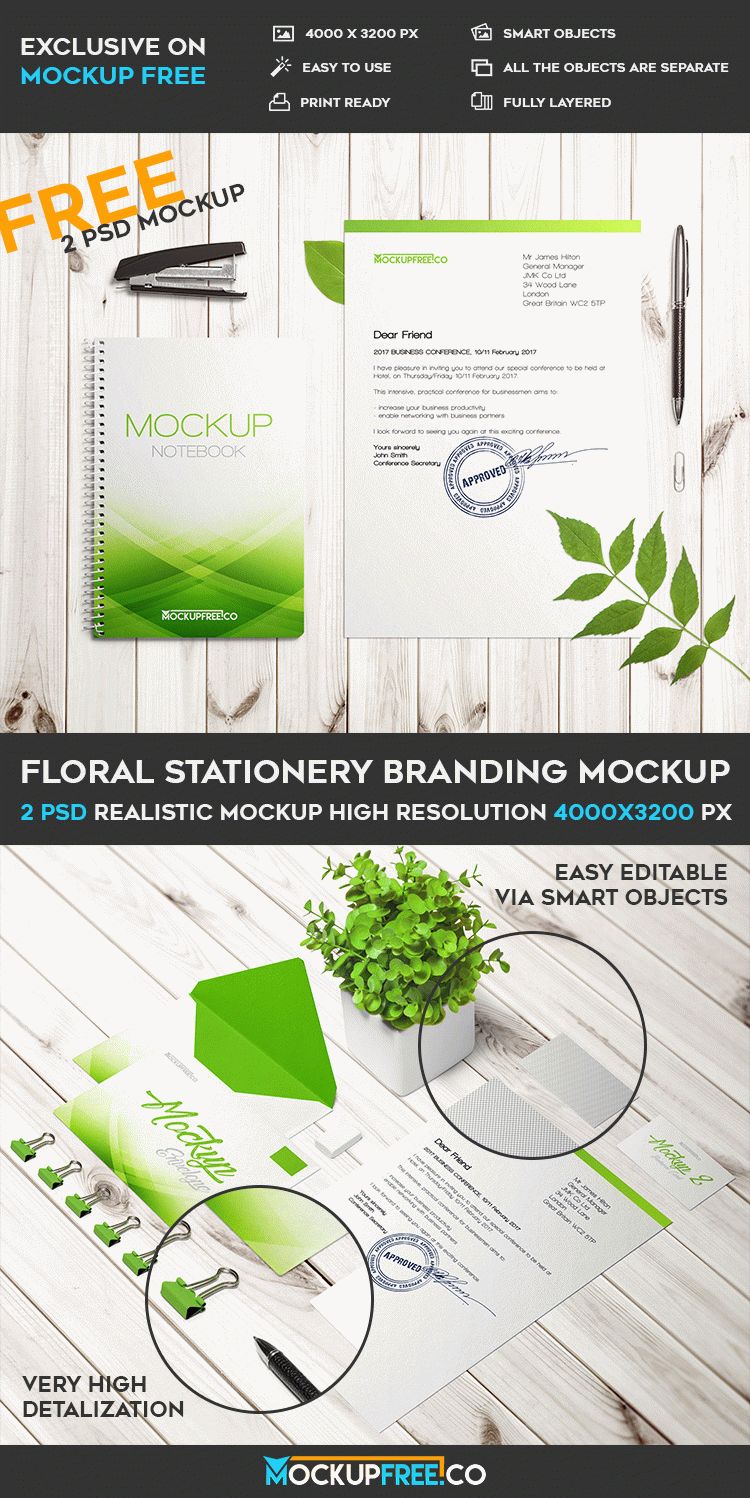 Download Floral Stationery Branding 2 Free Psd Mockups Free Psd Templates