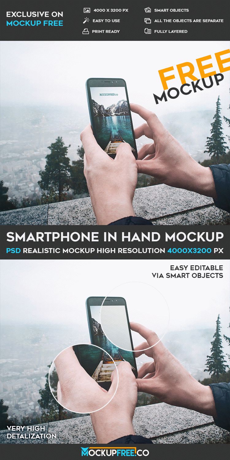 Download Smartphone in Hand - Free PSD Mockup | Free PSD Templates