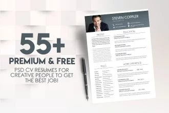 55+PREMIUM & FREE PSD CV RESUMES FOR CREATIVE PEOPLE TO GET THE BEST JOB!