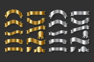 Free Gold and Silver Ribbon Set (PSD + Vector)