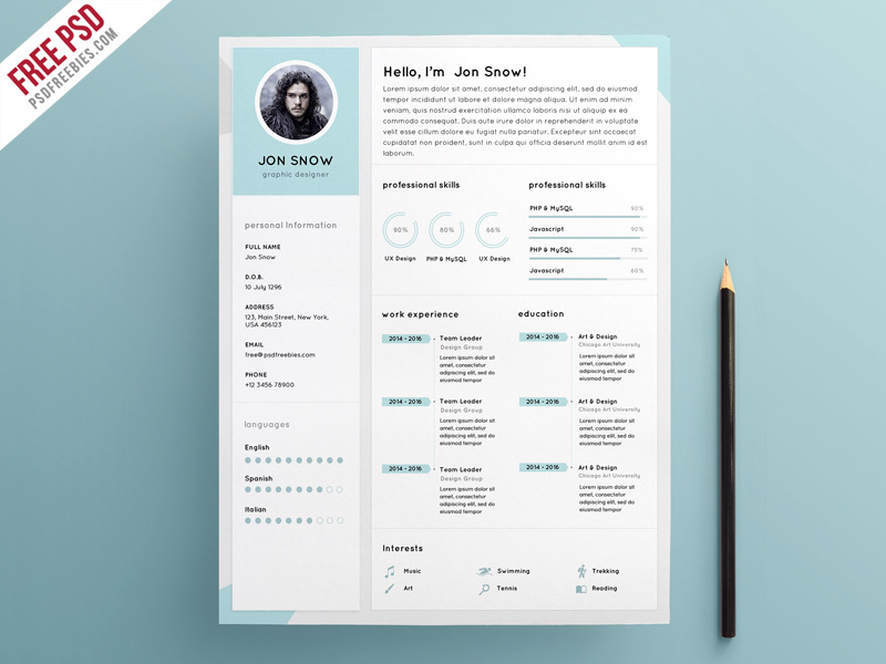 creative resume cv psd template free download