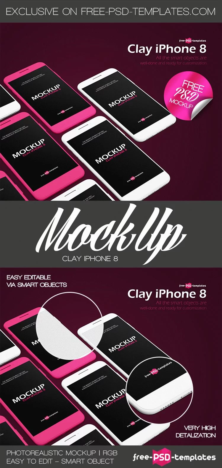 Free Clay iPhone 8 Mock-up in PSD