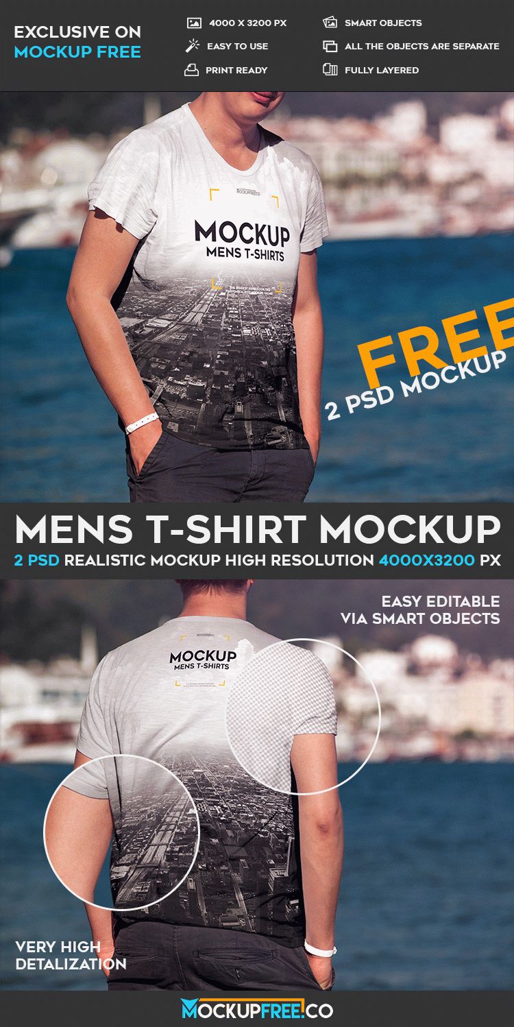 Download Men's T-shirt - 2 Free PSD Mockups | Free PSD Templates