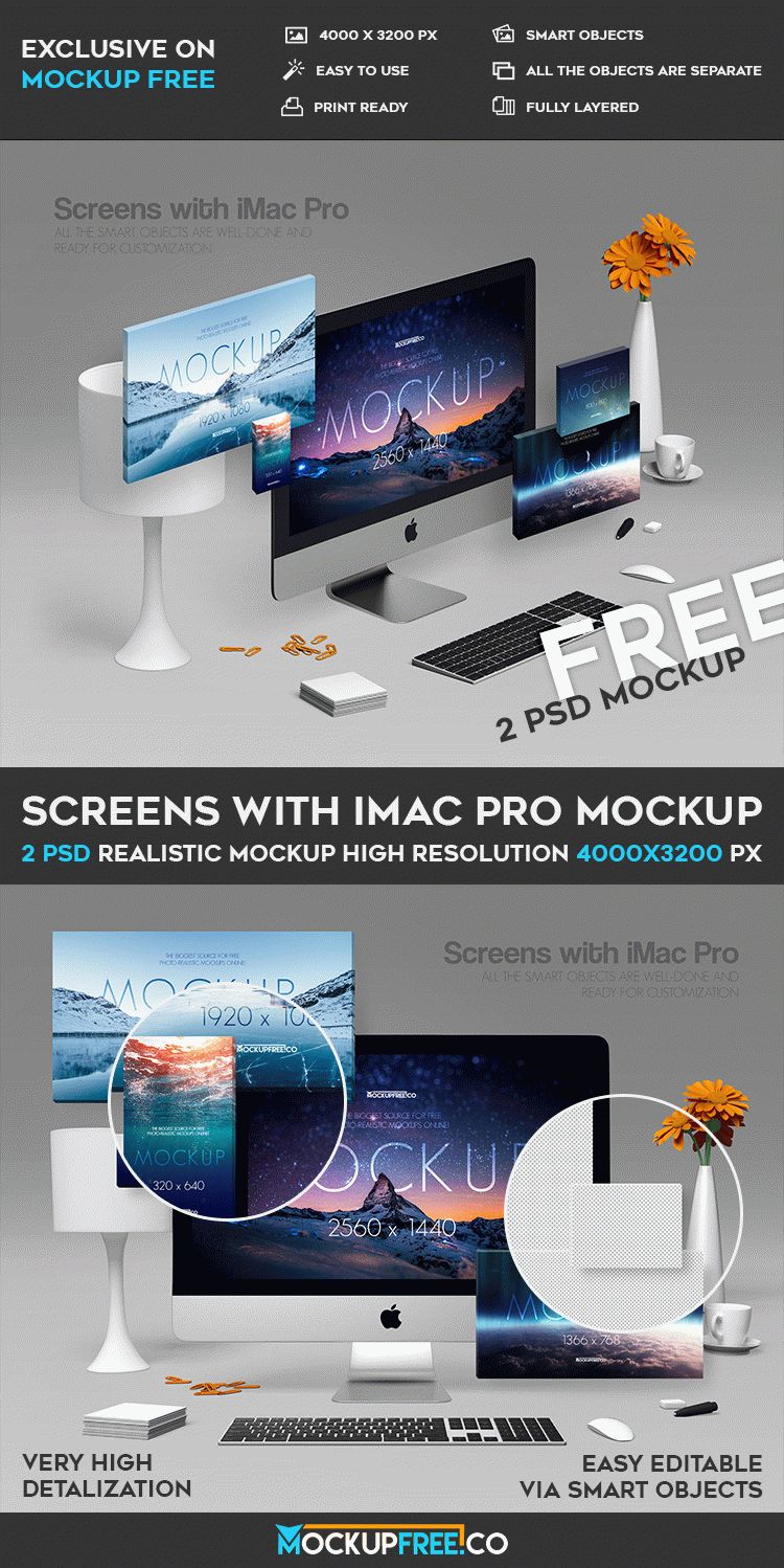 Download Screens With Imac Pro 2 Free Psd Mockups Free Psd Templates