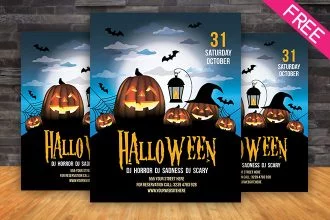 Free Halloween Party – Flyer Vector Template