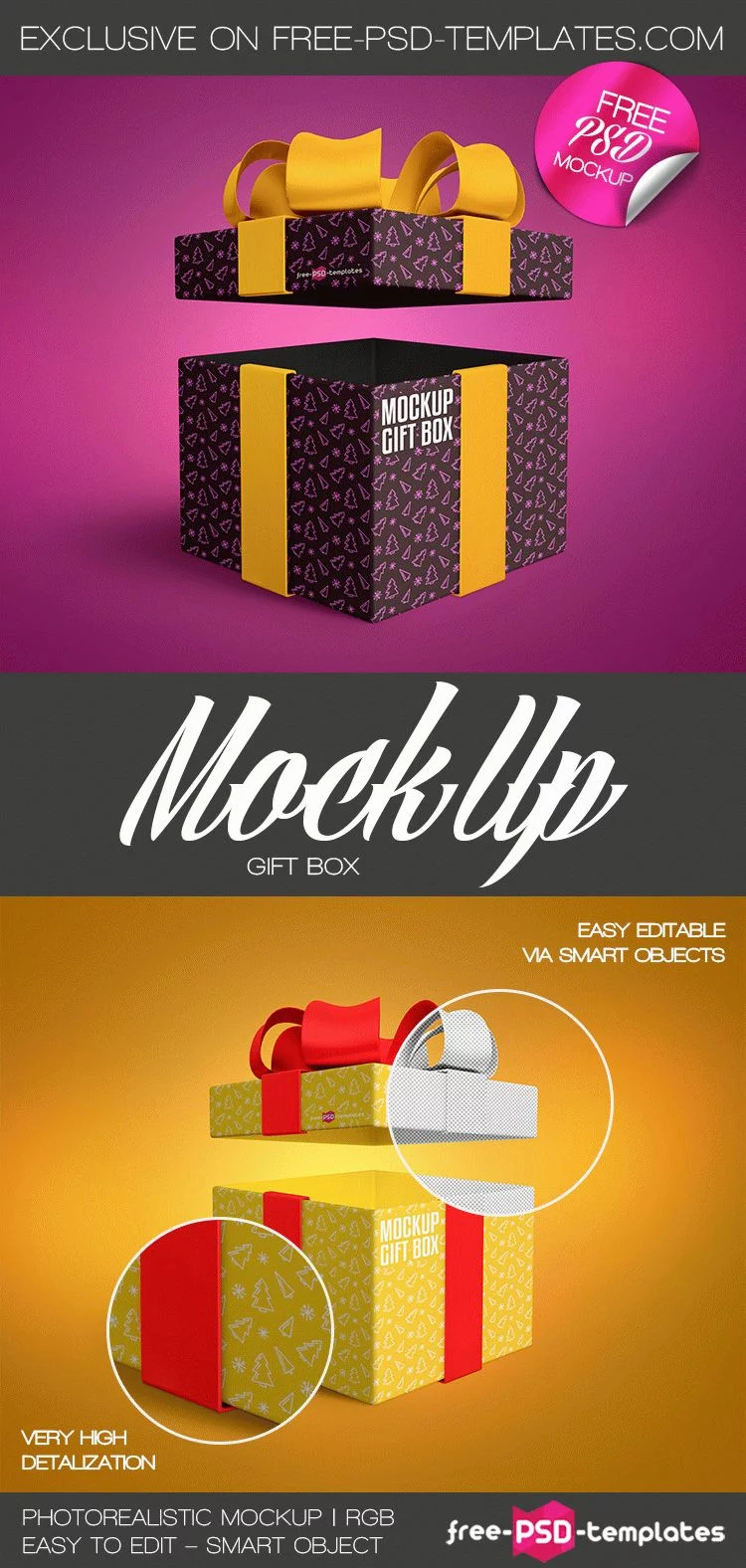 Free Gift Box Mock-up in PSD