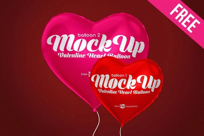 2 Free Valentine Heart Balloon Mock-ups in PSD