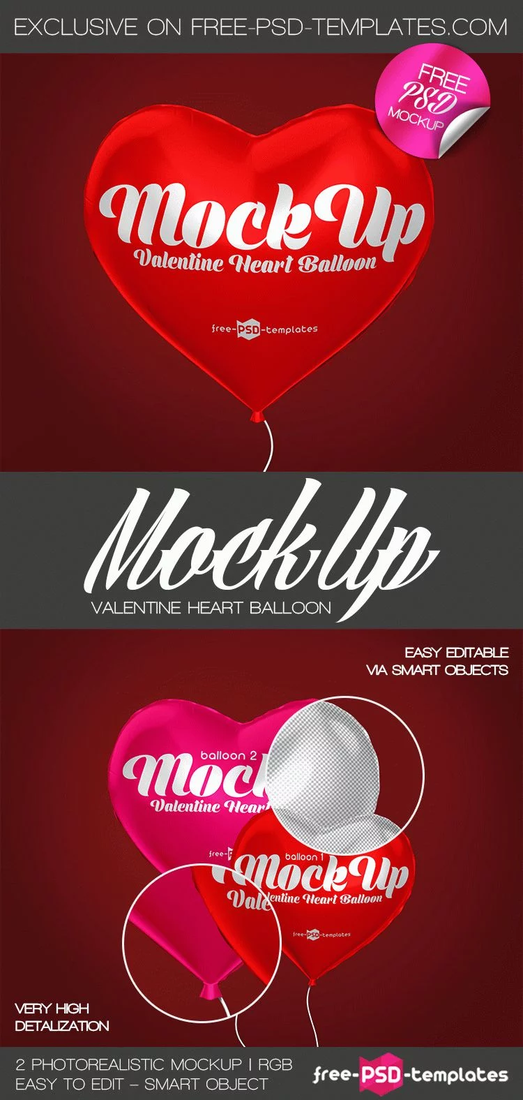 2 Free Valentine Heart Balloon Mock-ups in PSD