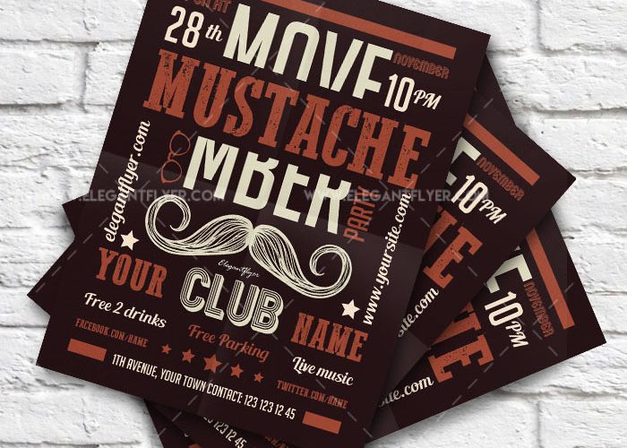 Mustache Party – Free Flyer PSD Template + Facebook Cover