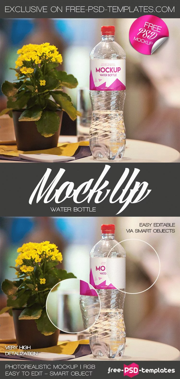 Free Water Bottle Mock-up in PSD