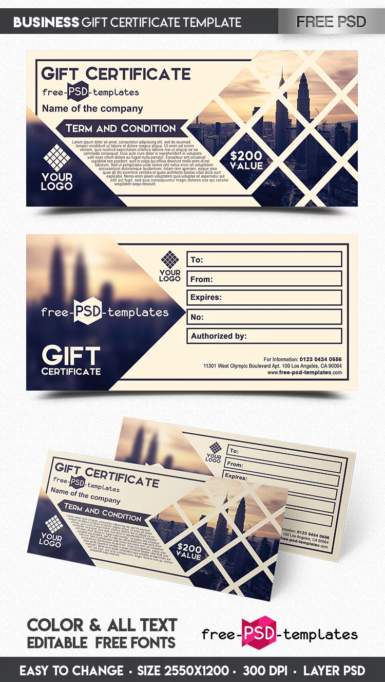 Free Business Gift Certificate IN PSD
