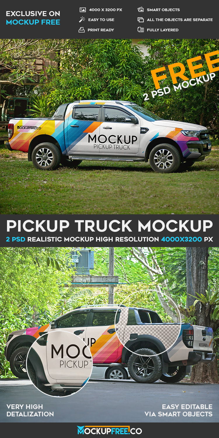 Download Pickup Truck - 2 Free PSD Mockups | Free PSD Templates