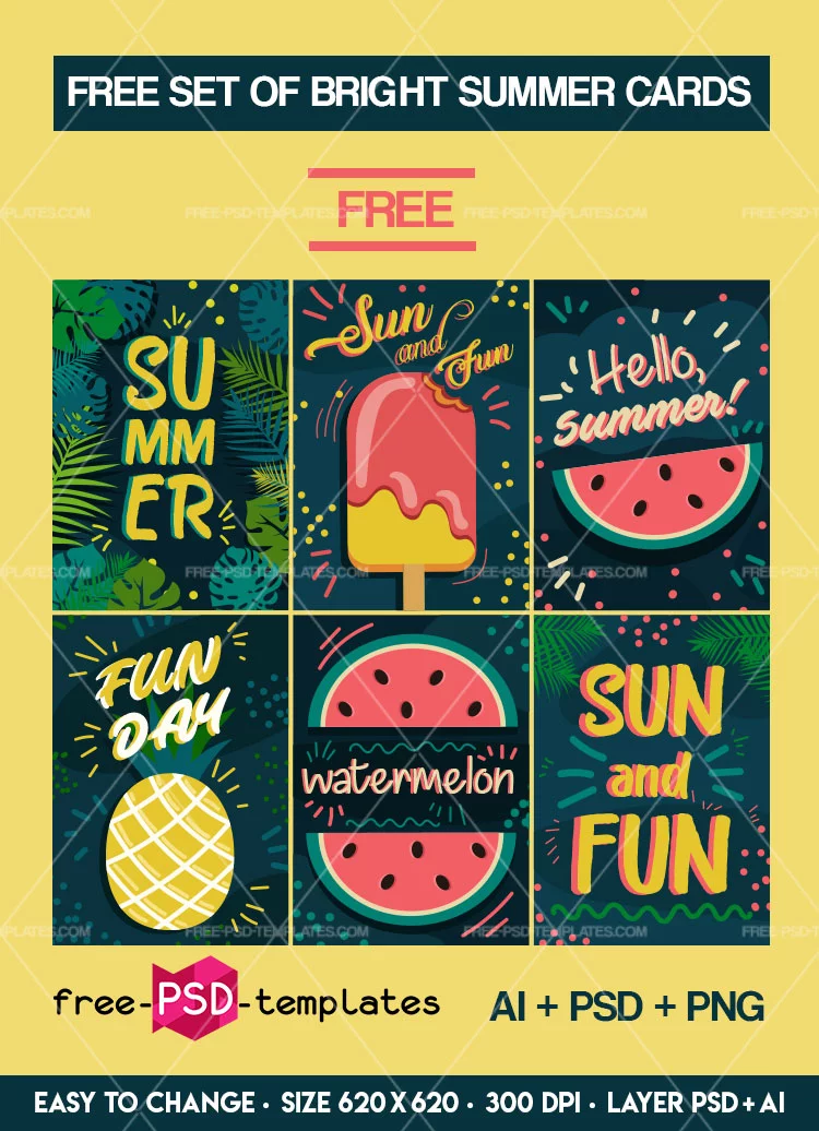 Free Set Of Bright Summer Cards