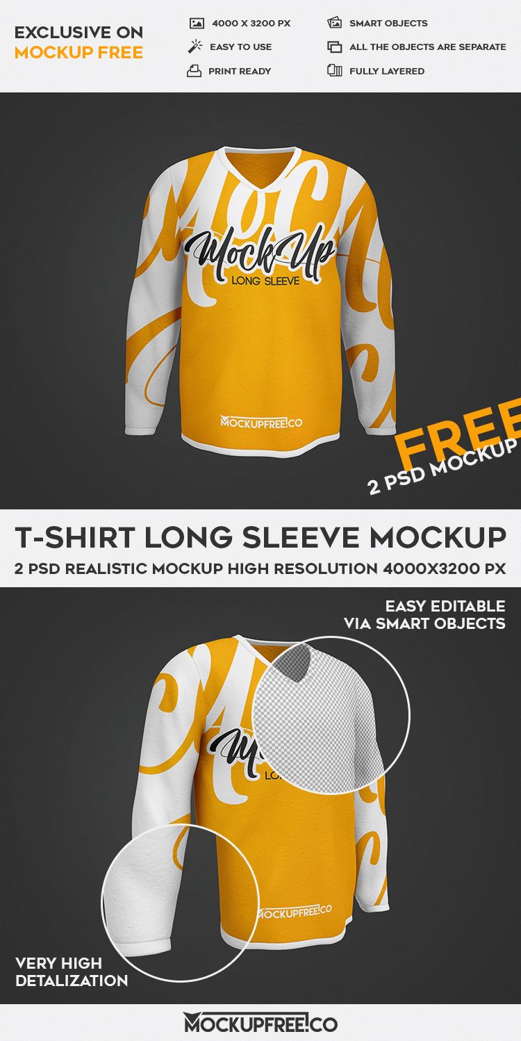 Download T-Shirt Long Sleeve - 2 Free PSD Mockups | Free PSD Templates
