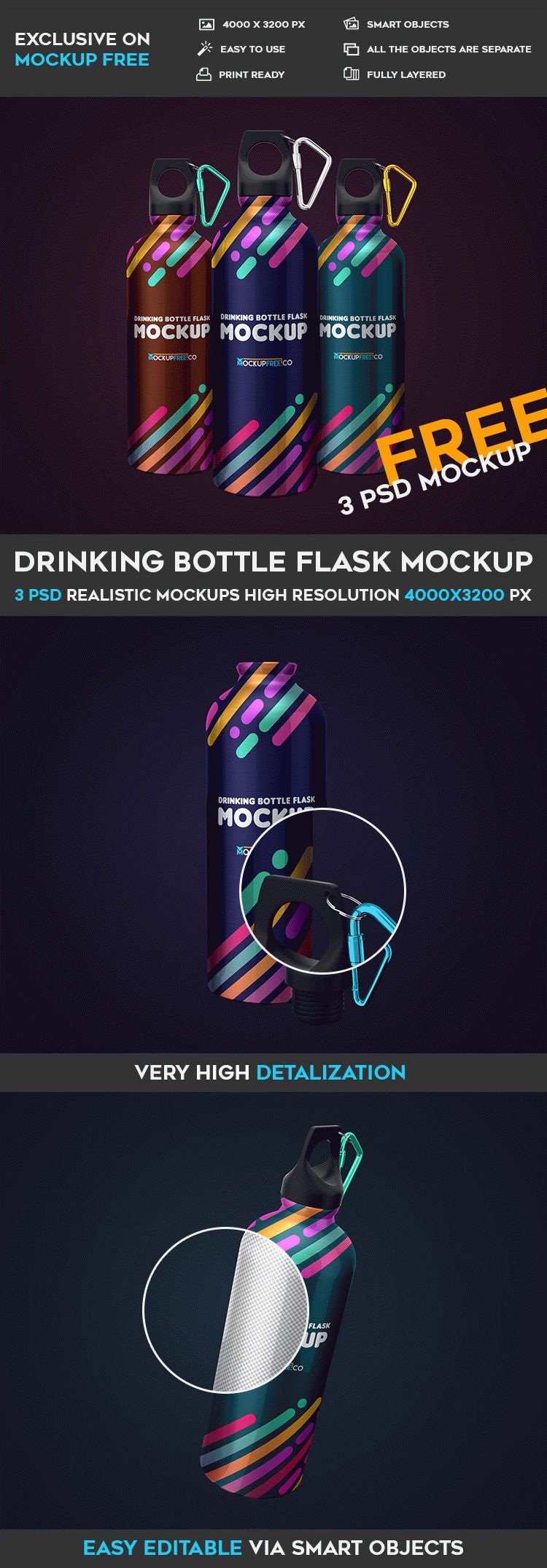 Download Drinking Bottle Flask - 3 Free PSD Mockups | Free PSD Templates