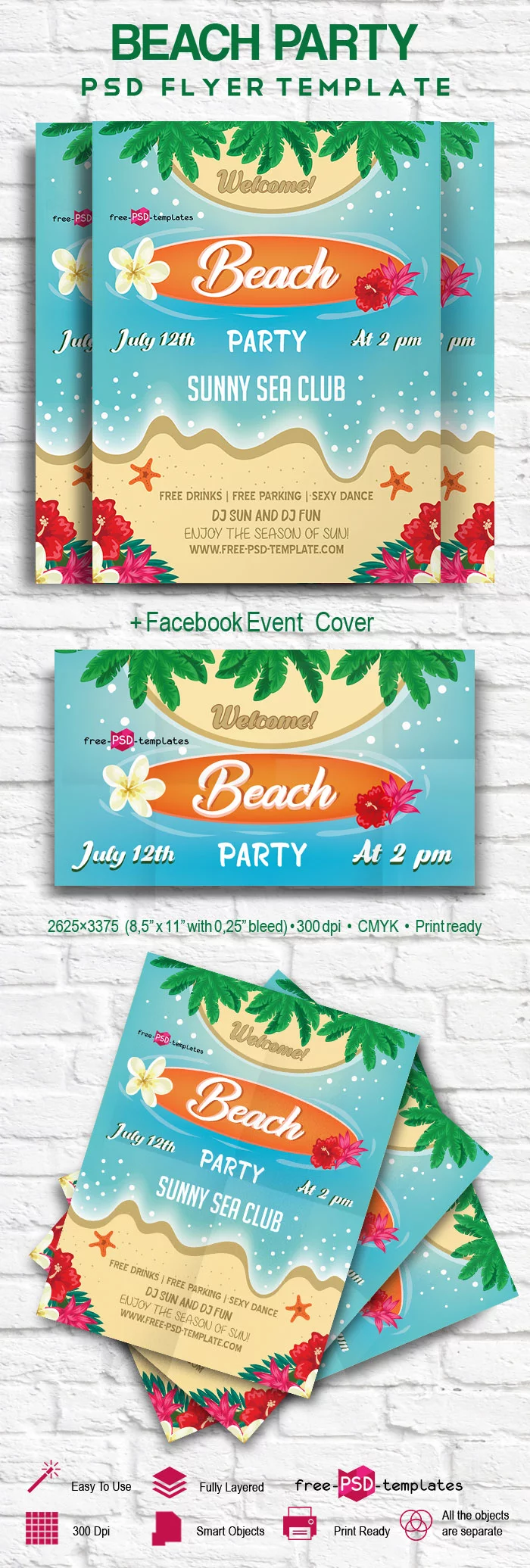 Free Beach Party Flyer in PSD