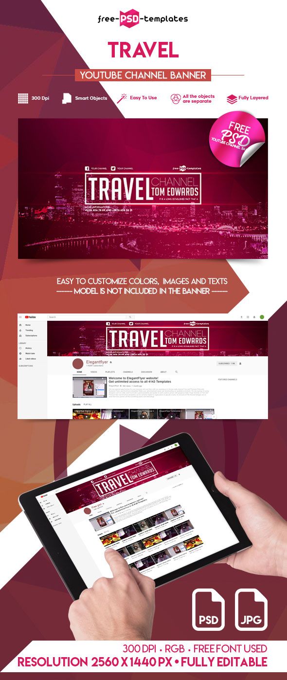 Download Free Travel YouTube Channel Banner | Free PSD Templates