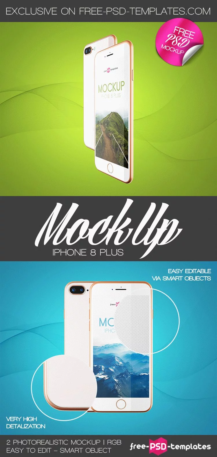 2 Free iPhone 8 Plus Mock-ups in PSD