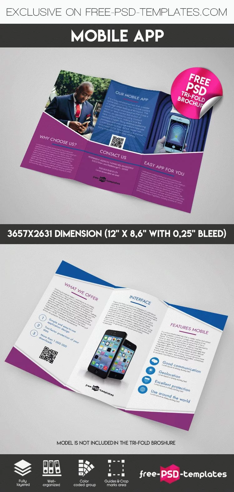 Free Mobile App Tri-Fold Brochure in PSD