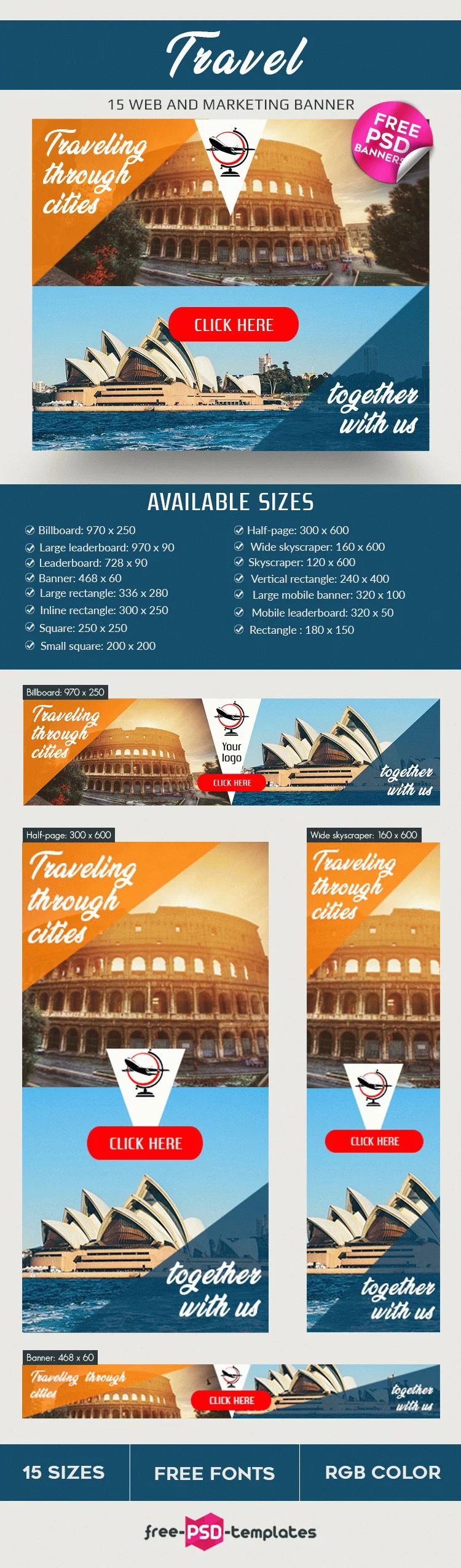 15 Free Travel Banners Collection in PSD