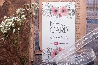 Free Wedding menu Card Mockup (PSD)