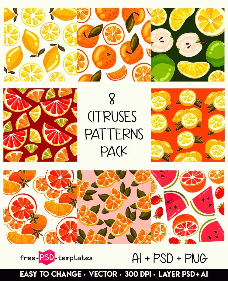 Free Citruses Patterns Set Vector