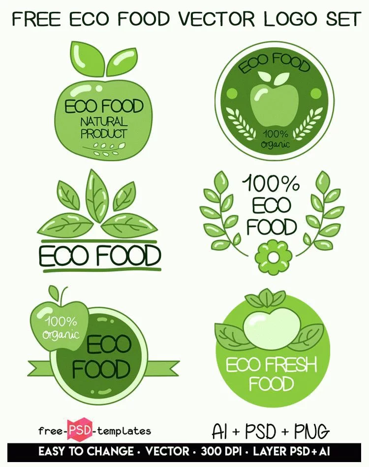 Free Eco Food Vector Logo Set