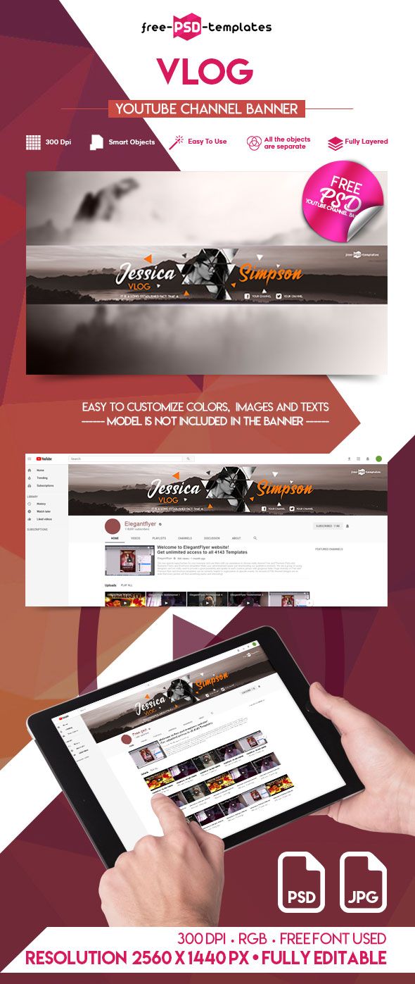 Download Free Vlog Youtube Channel Banner Free Psd Templates