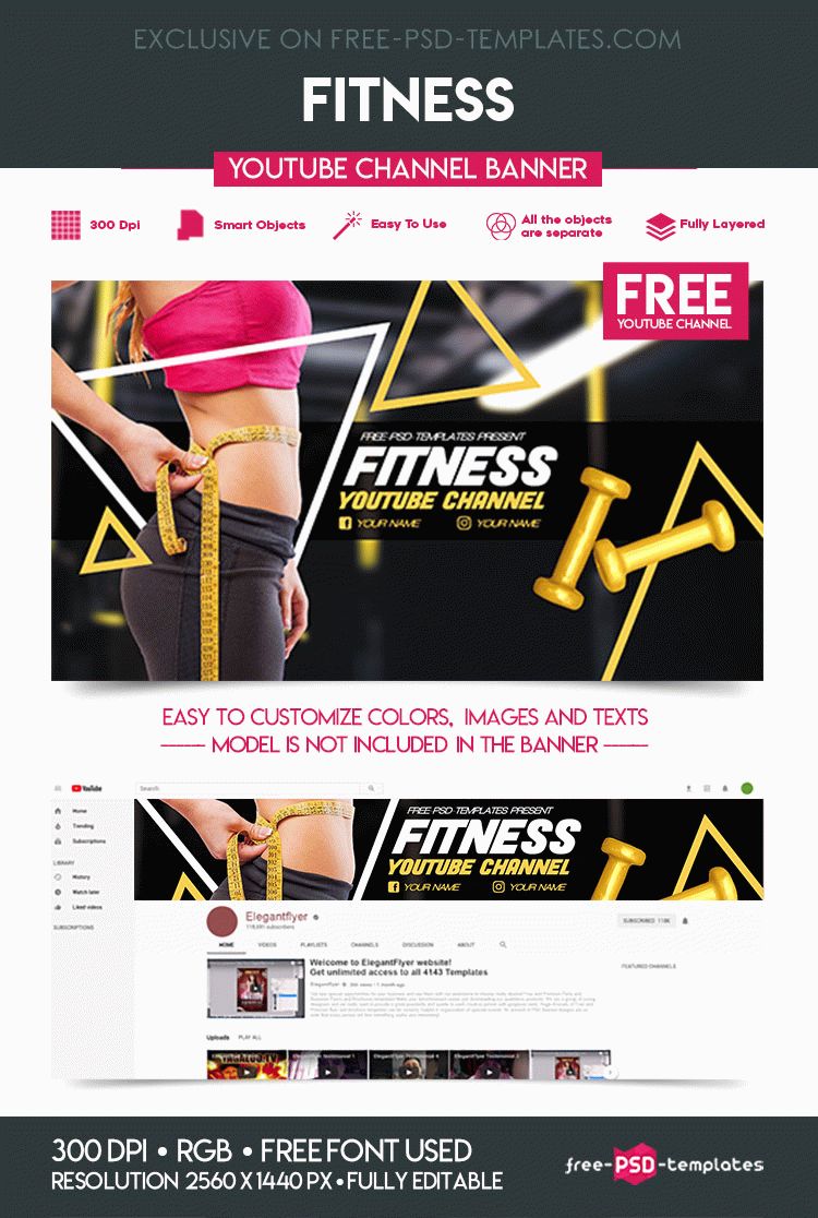 Free Fitness Youtube Channel Banner Free Psd Templates