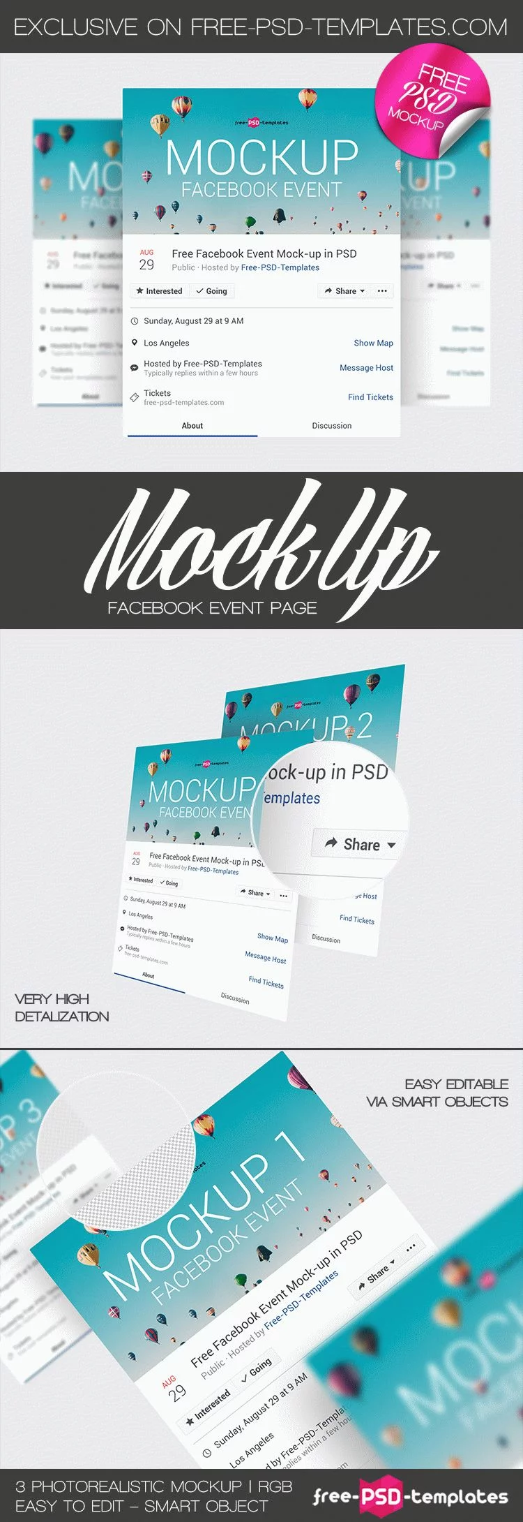 3 Free Facebook Event Page Mock-ups in PSD