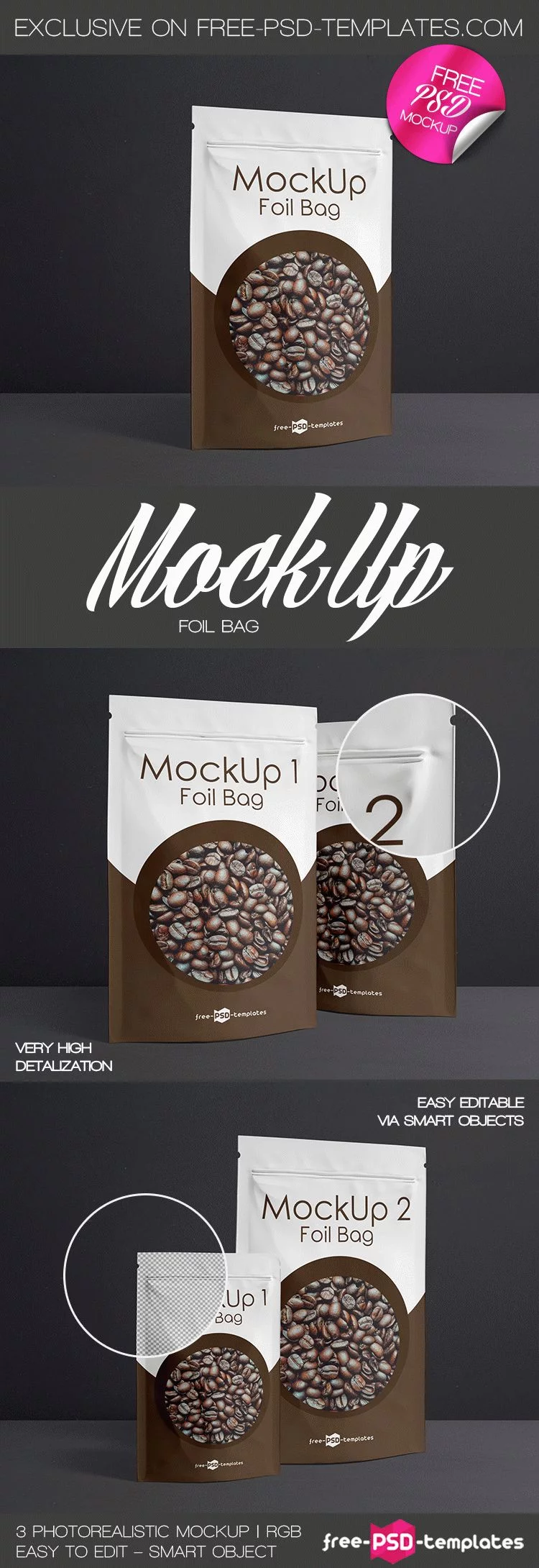 3 Free Foil Bag Mock-ups in PSD