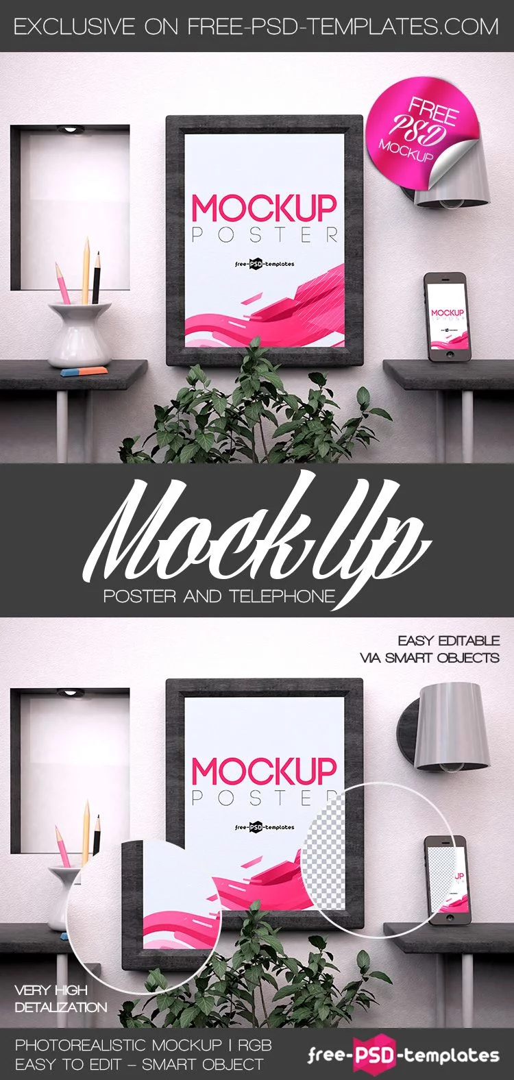 Free Poster and Telephone Mock-up in PSD