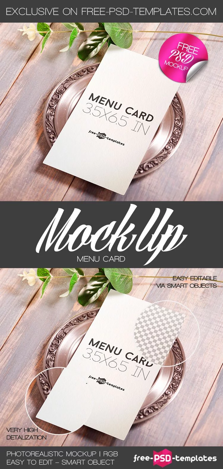 Free Menu Card Mock-up in PSD