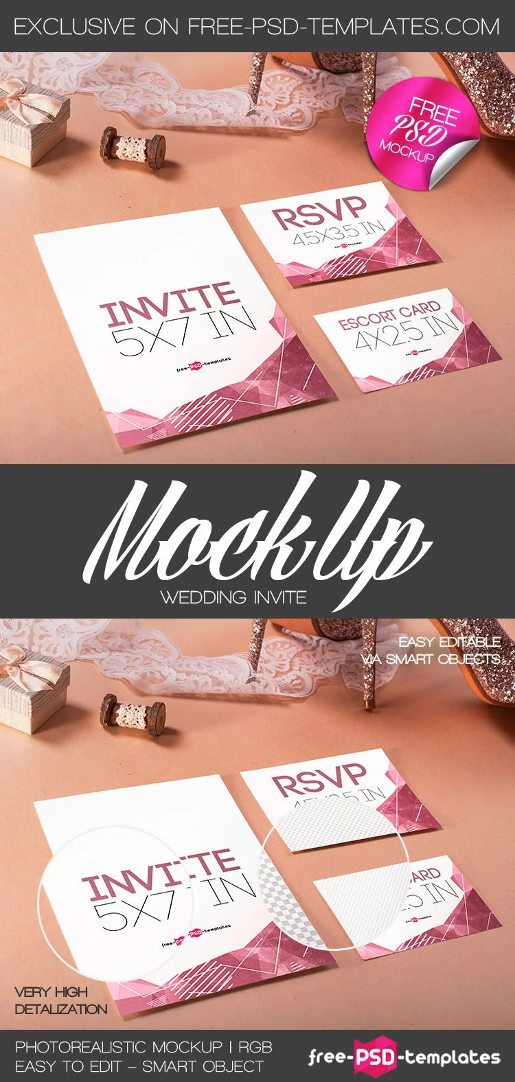 Free Wedding Invite Mock-up in PSD
